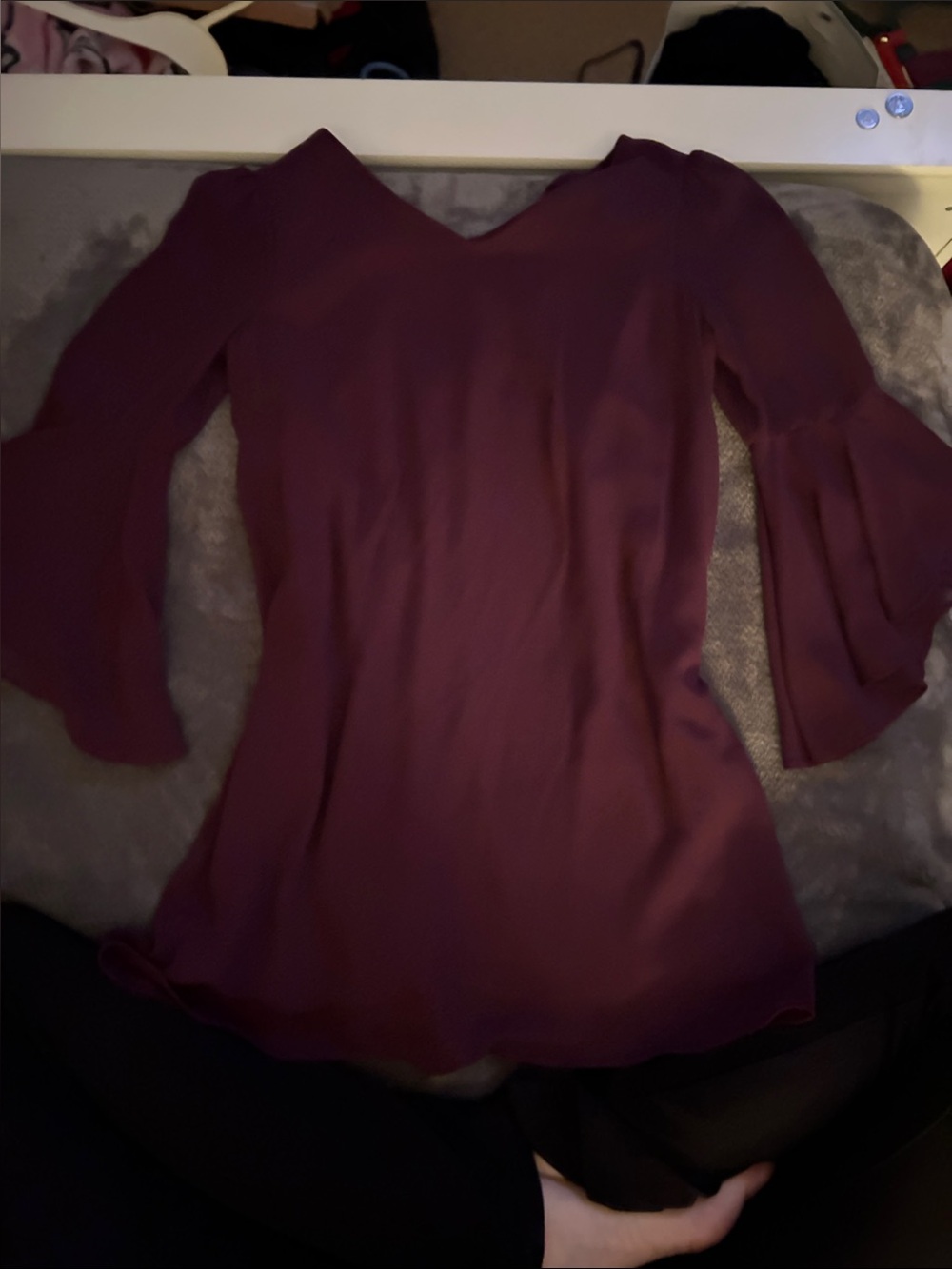 Ally B Burgundy Bell Sleeve V-Neck Blouse